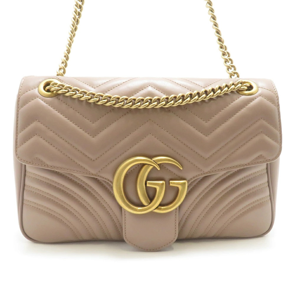 Gucci GG Marmont Chain Shoulder Bag Pink Beige Cream Leather Tote